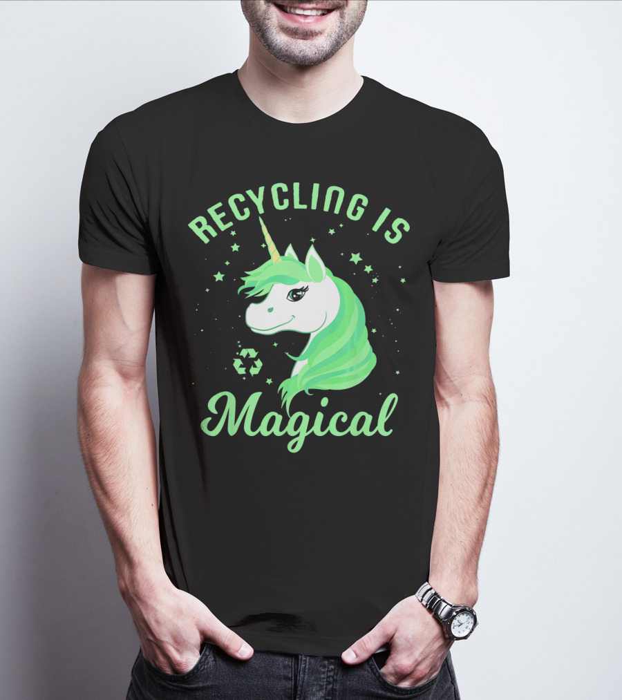Recycling Is Magical Unicorn Earth Day Green T-Shirt