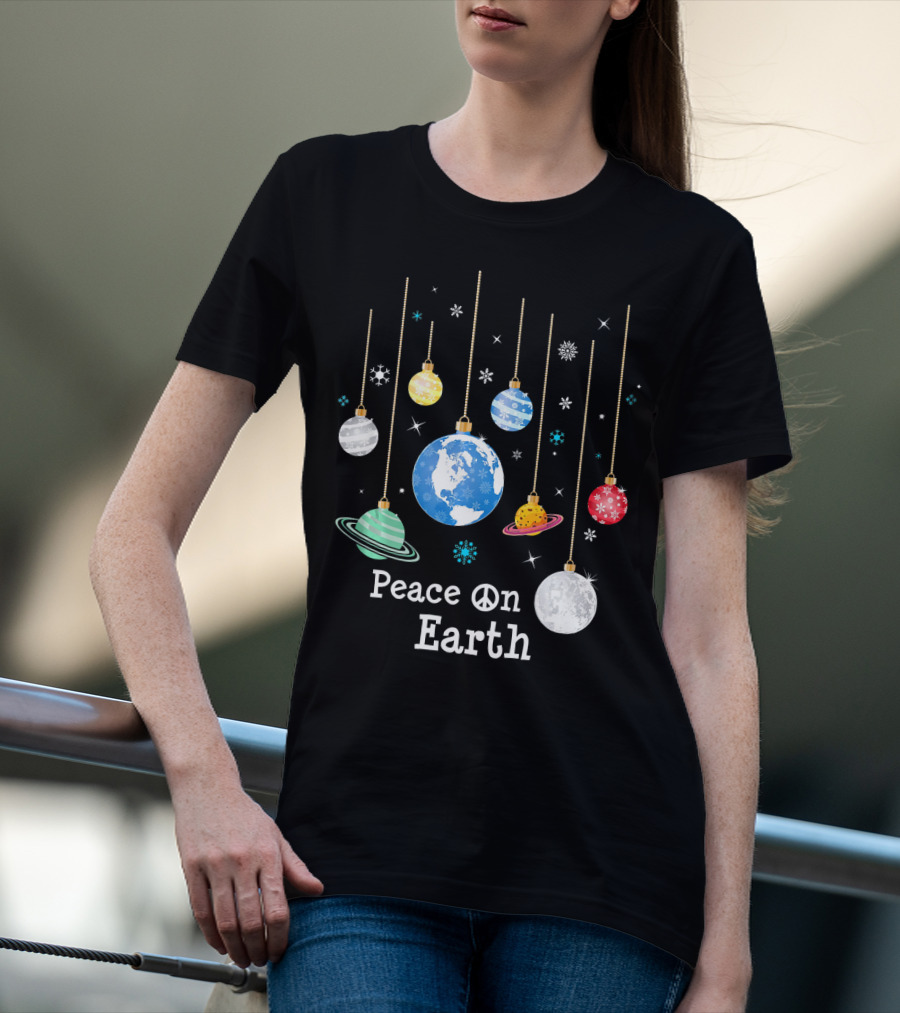Peace On Earth Planets And Snowflakes Hanging Ornaments T-Shirt