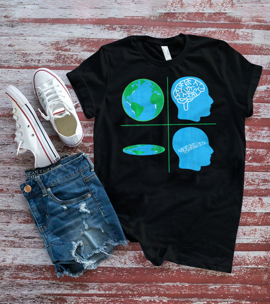 Flat Earth Society Flat Brain Memes Globes And Brain Flatheads T-Shirt