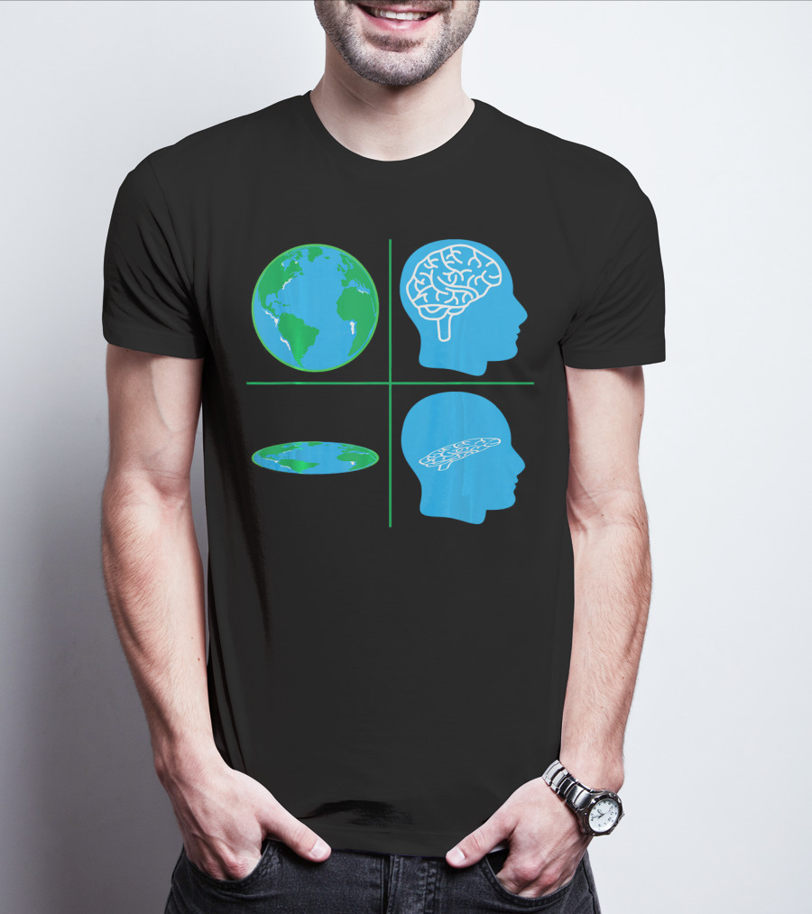 Flat Earth Society Flat Brain Memes Globes And Brain Flatheads T-Shirt