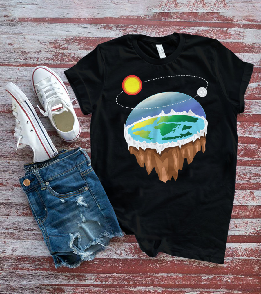 Flat Earth Ice Wall With Floating Sun And Moon Elements T-Shirt