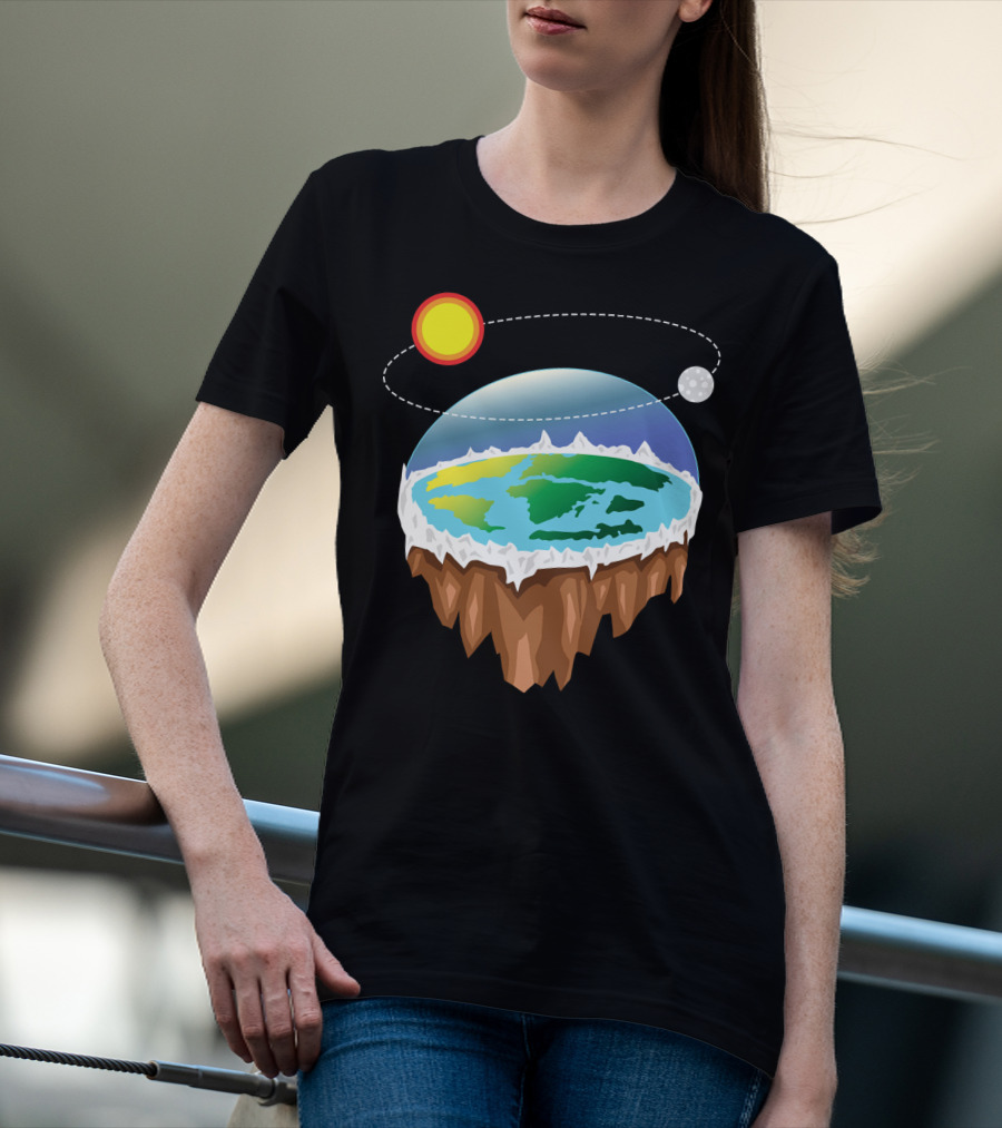 Flat Earth Ice Wall With Floating Sun And Moon Elements T-Shirt