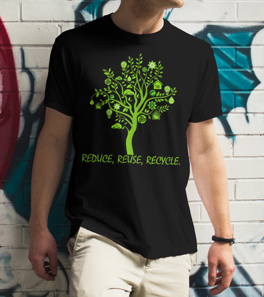 Reduce Reuse Recycle Earth Day Tree With Eco Icons T-Shirt