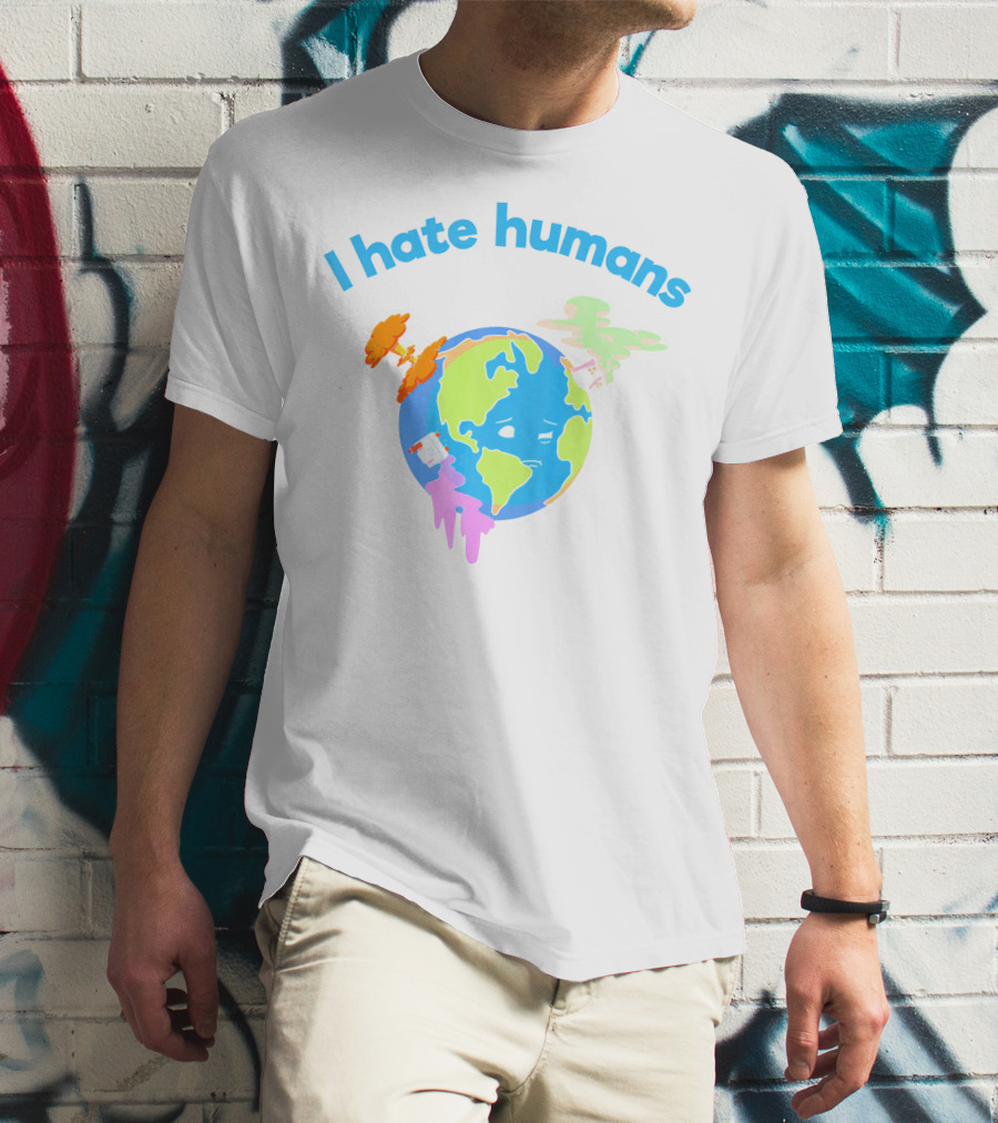 I Hate Humans Earth With Pollution Icons Earth Day Every Day T-Shirt