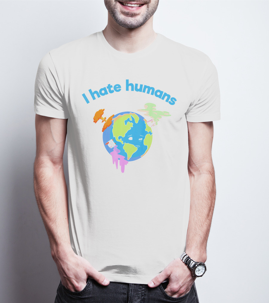 I Hate Humans Earth With Pollution Icons Earth Day Every Day T-Shirt