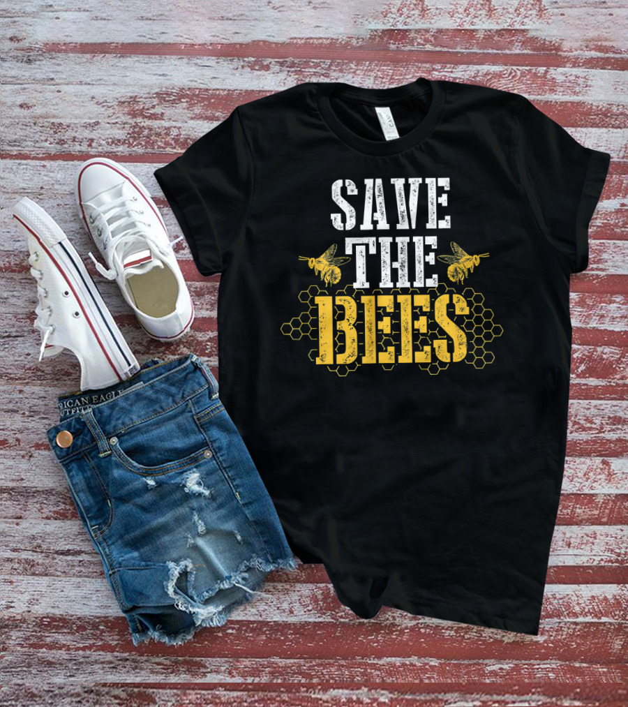 Save The Bees Honeycomb Earth Day Environmental Awareness T-Shirt