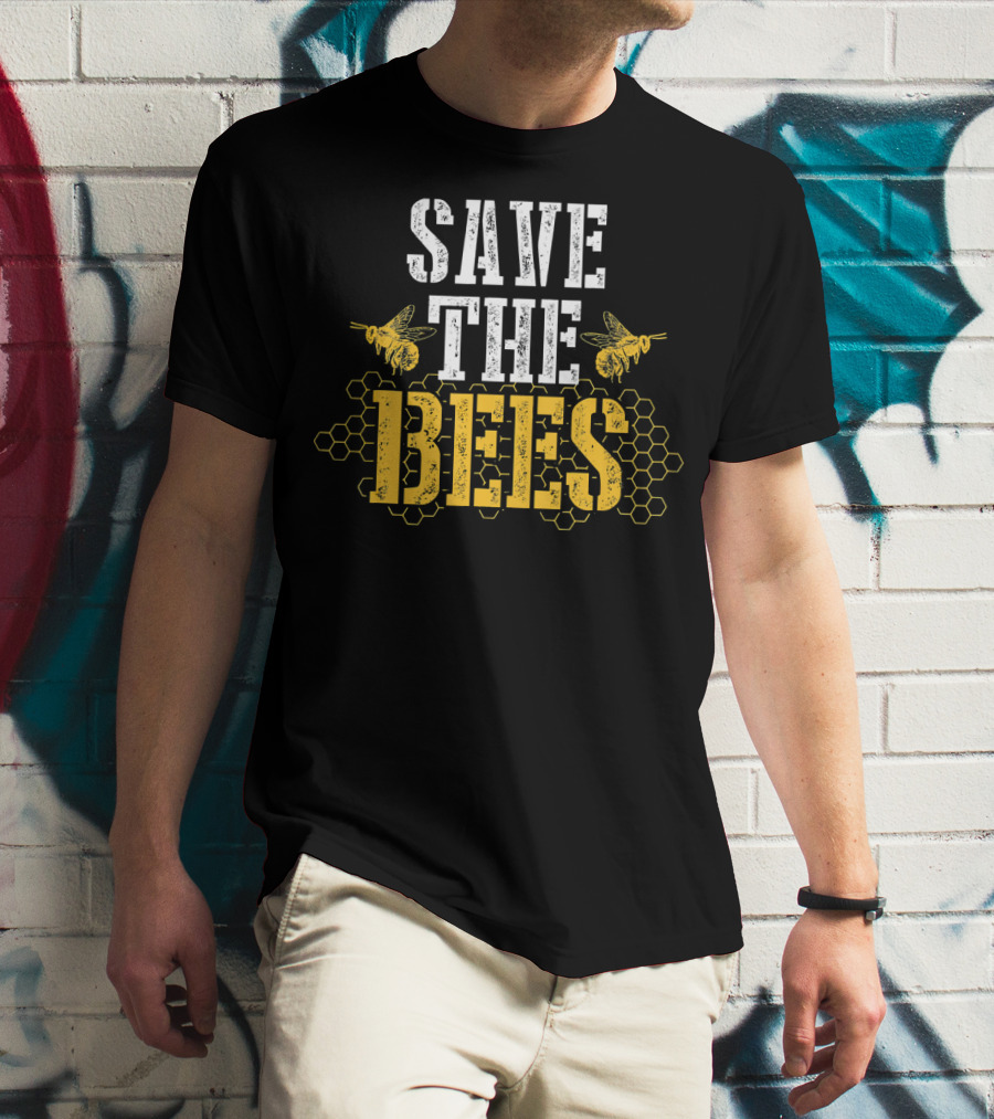 Save The Bees Honeycomb Earth Day Environmental Awareness T-Shirt