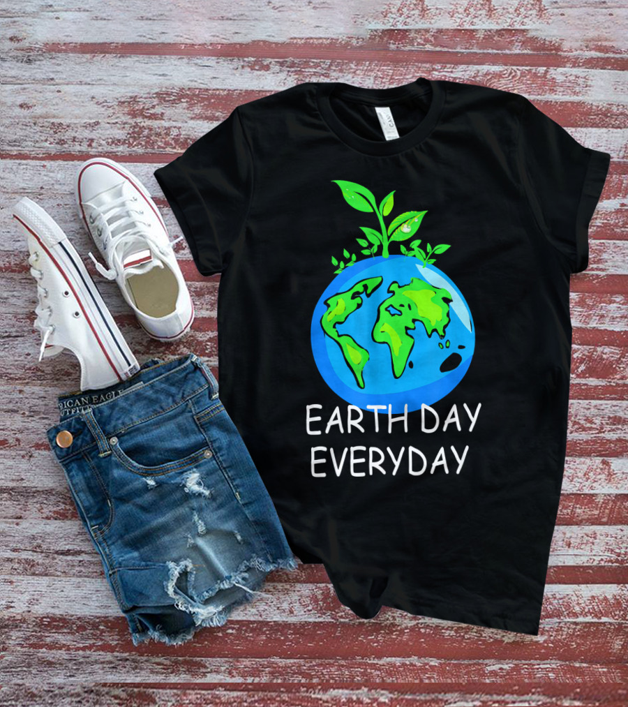 Earth Day Everyday Environmental Awareness Earth With Leaves T-Shirt