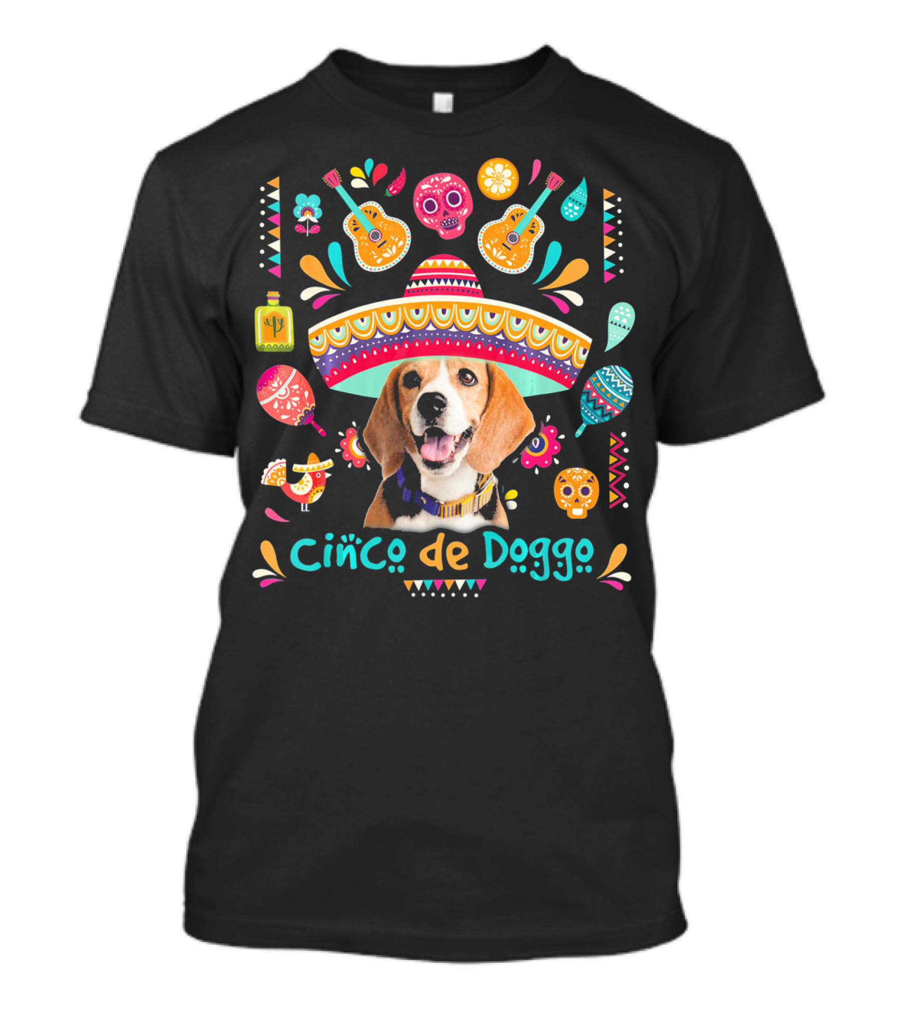 Cinco De Doggo Beagle Sombrero Sugar Skulls Guitars Fiesta Elements T-Shirt
