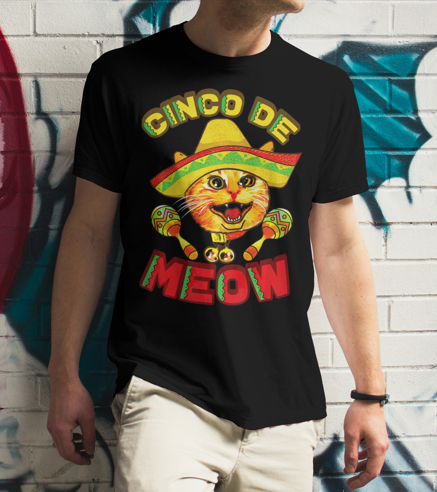 Cinco De Meow Cat With Sombrero And Maracas Fiesta T-Shirt