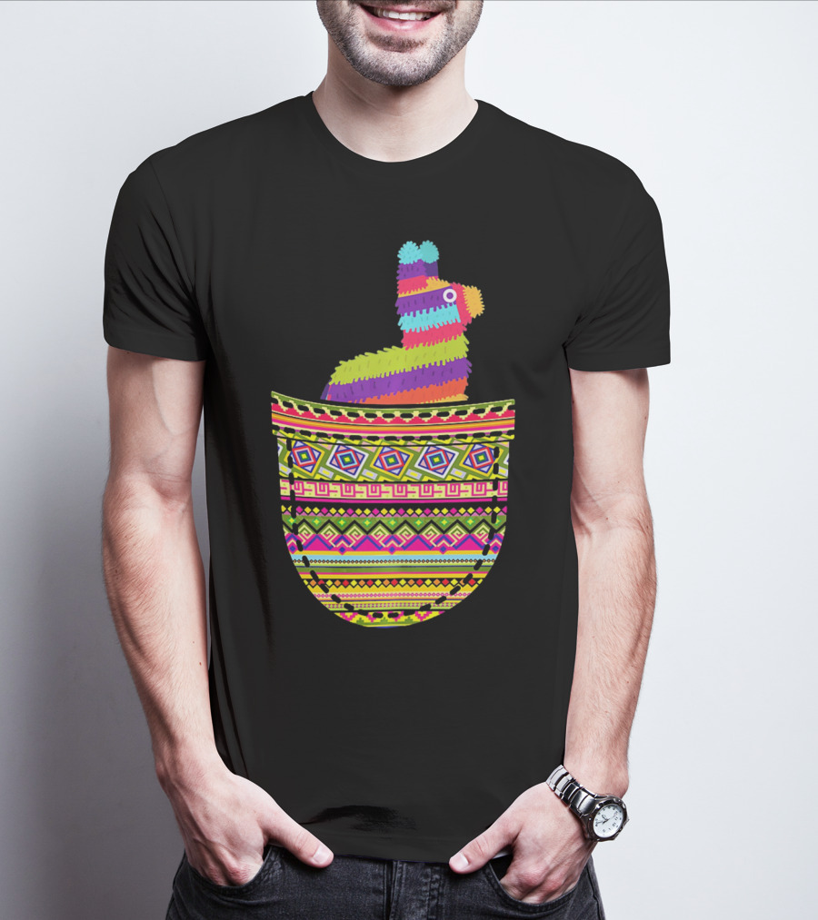 Mexican Pinata Pocket Cinco De Mayo Fiesta Colorful T-Shirt
