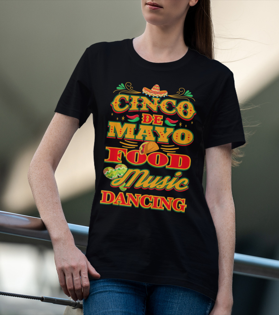 Cinco De Mayo Food Music Dancing Sombrero Taco Decor Elements T-Shirt