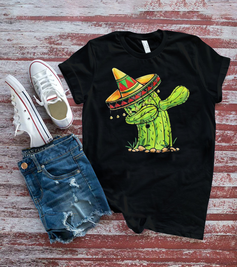 Cinco De Mayo Dabbing Cactus With Sombrero Mex T-Shirt