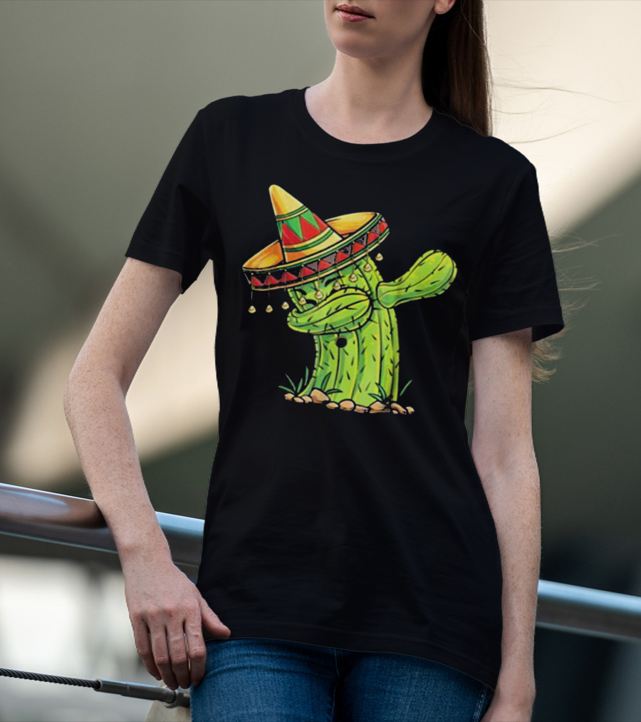 Cinco De Mayo Dabbing Cactus With Sombrero Mex T-Shirt