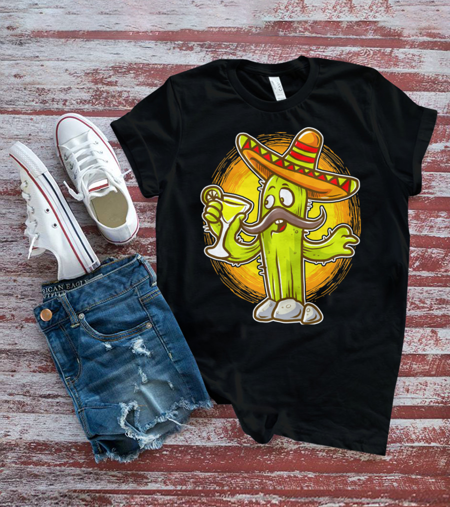 Funny Margarita Cactus Cinco De Mayo Sombrero Mustache Fiesta T-Shirt