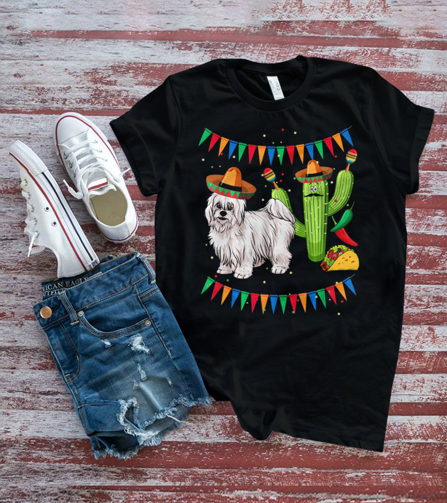 Coton De Tulear Dog Sombrero Mexican Cactus Taco Fiesta T-Shirt