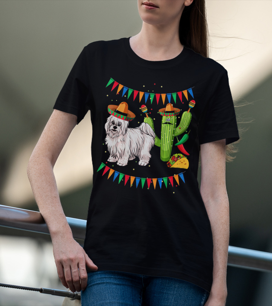 Coton De Tulear Dog Sombrero Mexican Cactus Taco Fiesta T-Shirt