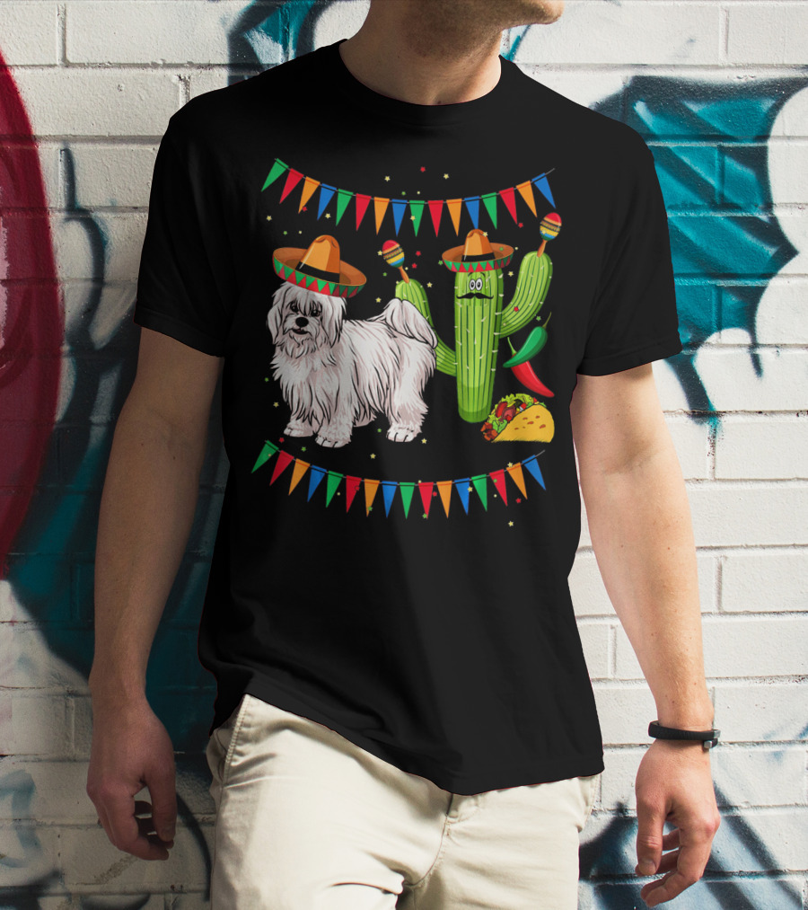 Coton De Tulear Dog Sombrero Mexican Cactus Taco Fiesta T-Shirt