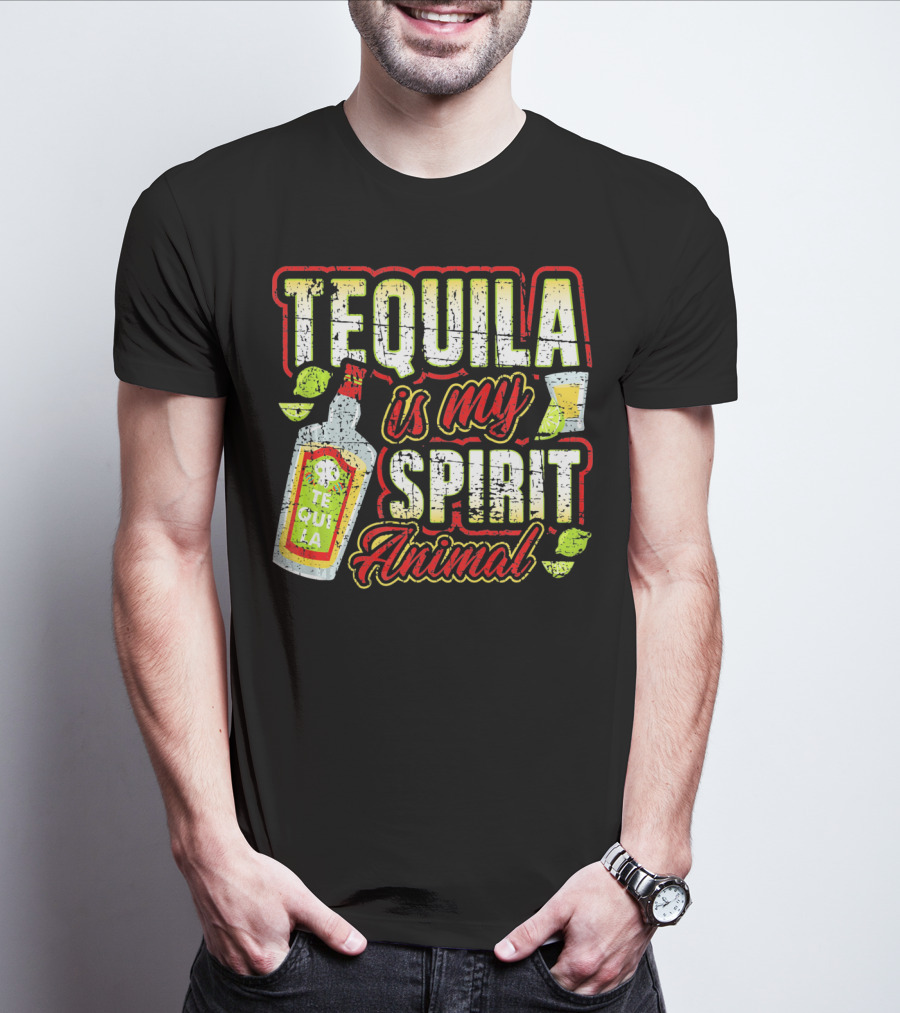 Tequila Is My Spirit Animal Tequila Bottle Lime And Glass T-Shirt