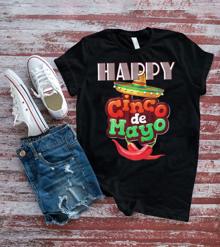 Happy Cinco De Mayo Sombrero Red Chili Peppers T-Shirt