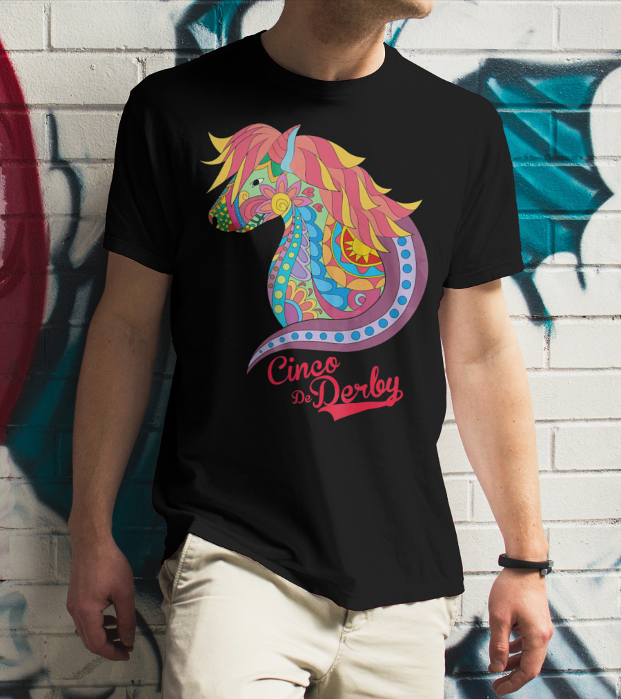 Cinco De Derby Colorful Horse Motif T-Shirt