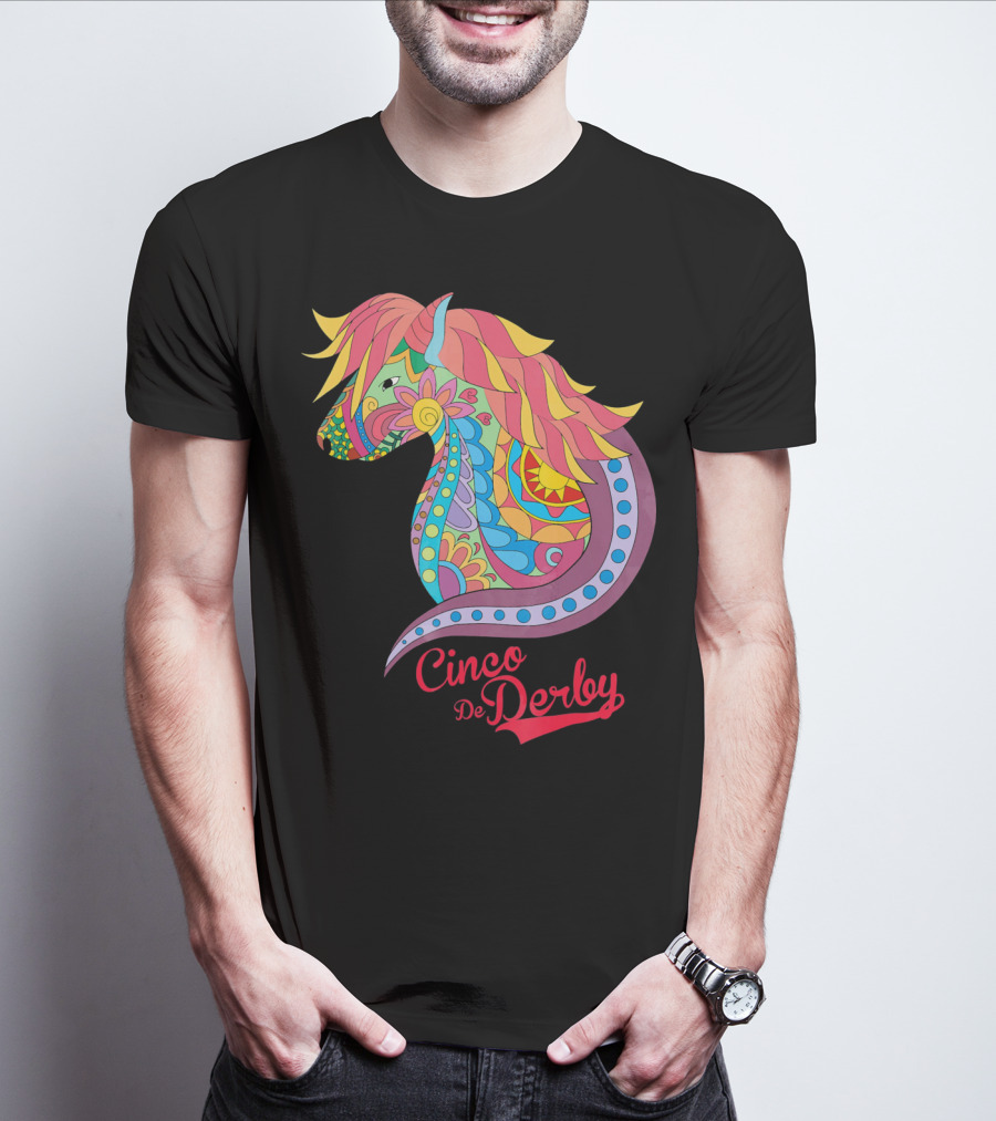 Cinco De Derby Colorful Horse Motif T-Shirt