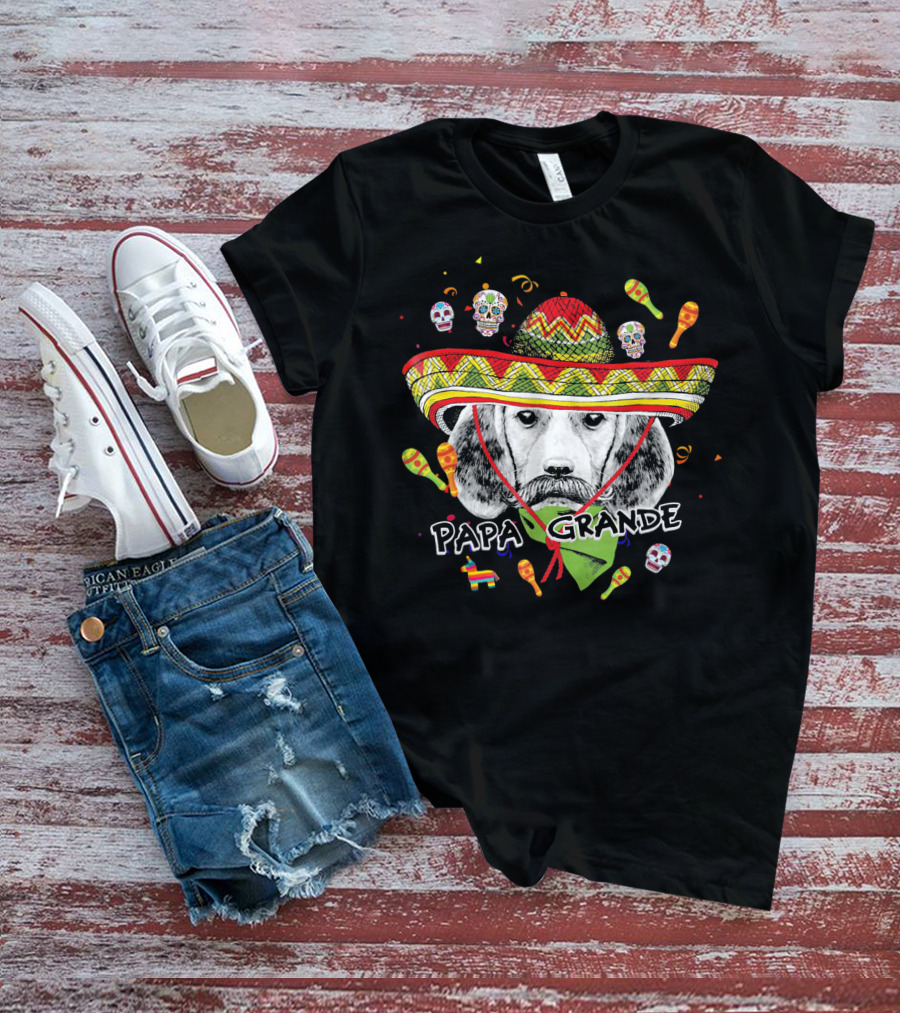 Papa Grande Cinco De Mayo Beagle Sombrero Maracas Skulls Fiesta T-Shirt