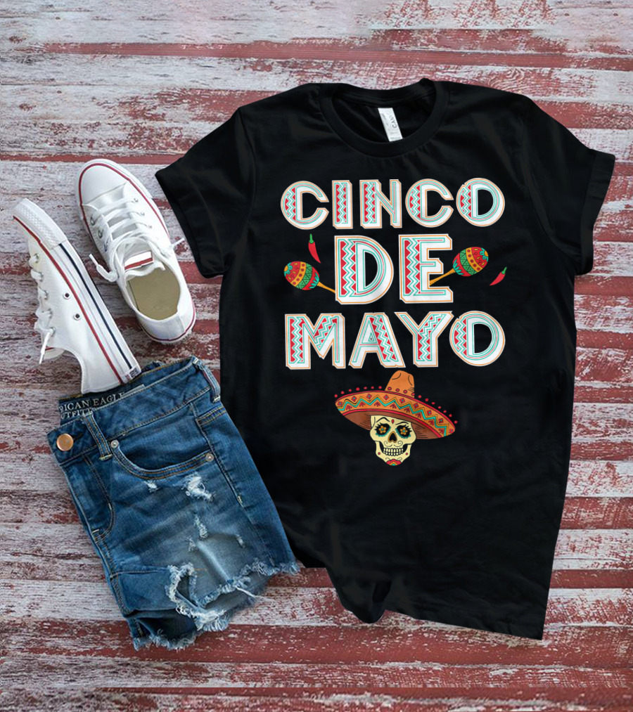 Cinco De Mayo Sombrero Skull And Maracas T-Shirt