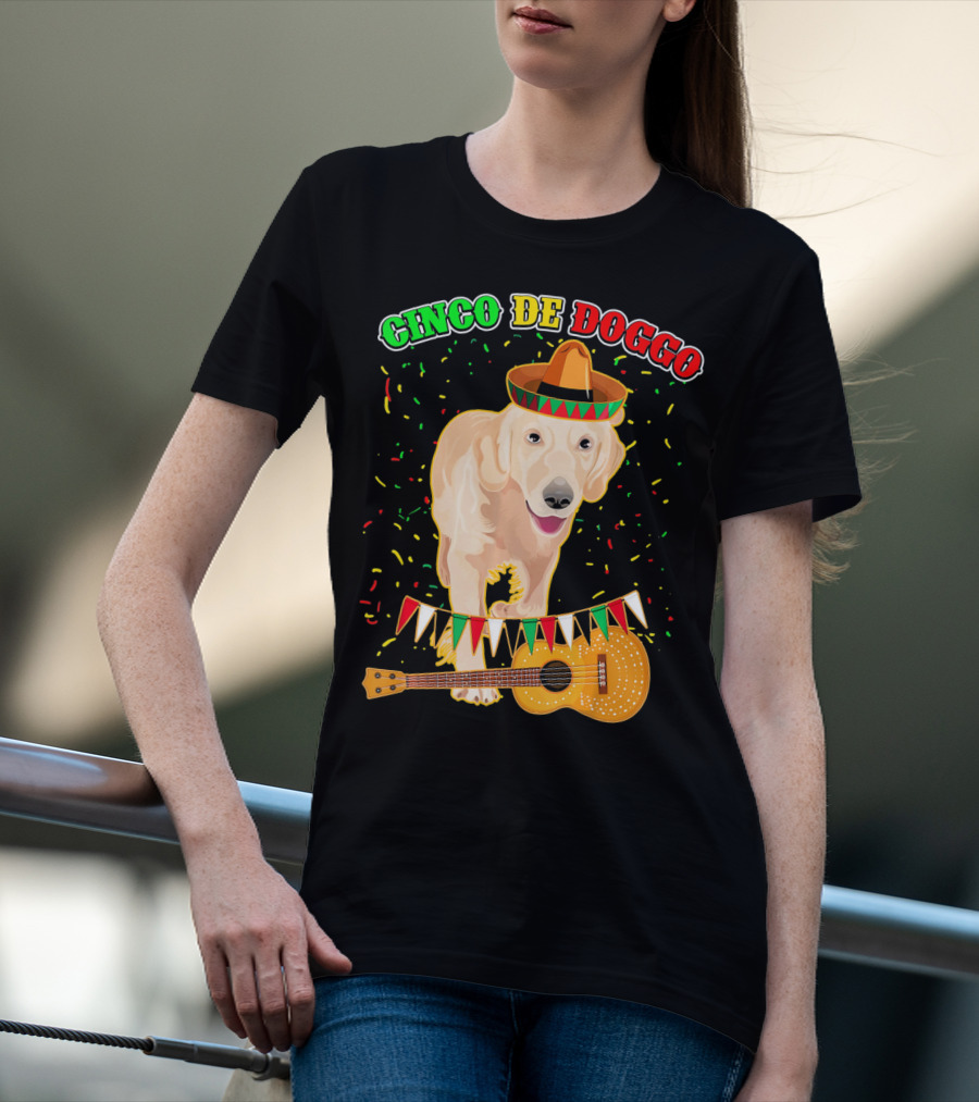 Cinco De Doggo Golden Retriever Sombrero Guitar Fiesta T-Shirt