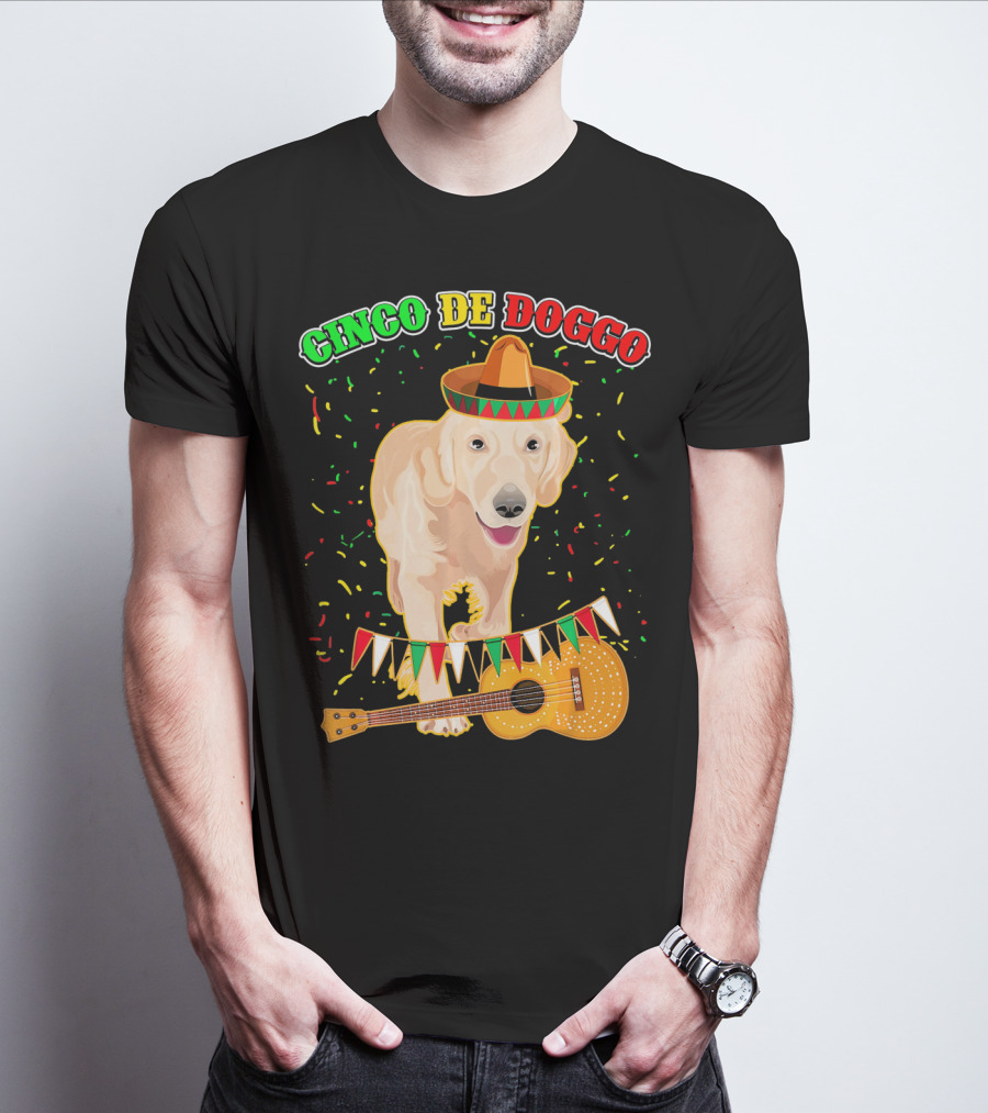Cinco De Doggo Golden Retriever Sombrero Guitar Fiesta T-Shirt