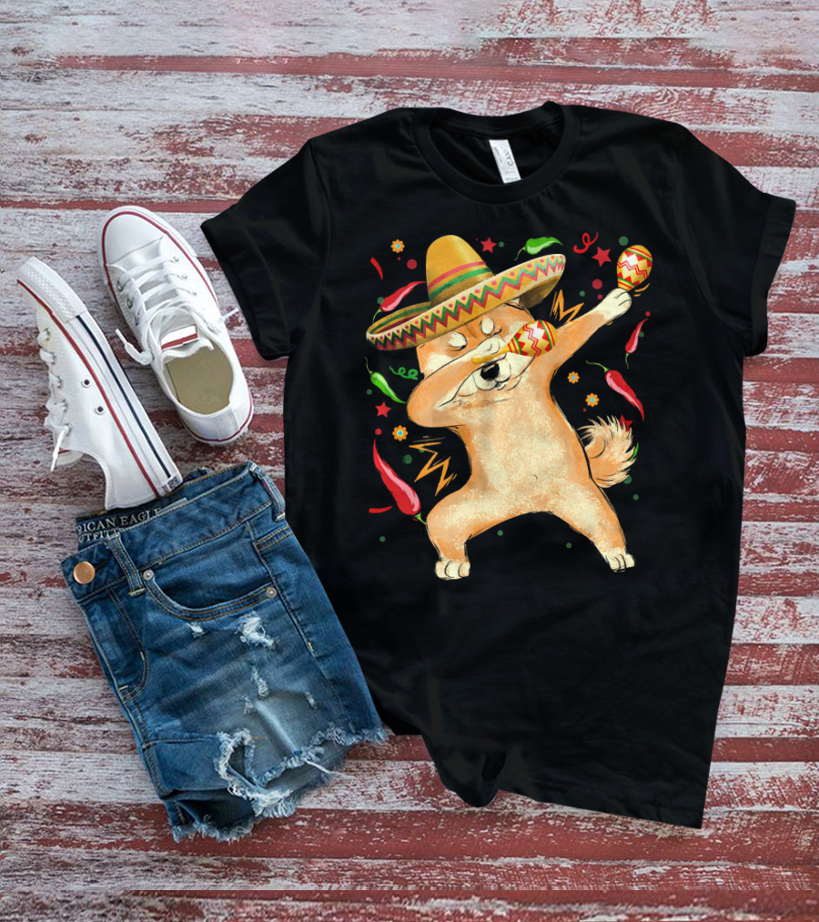 Dabbing Shiba Inu Sombrero Maracas Cinco De Mayo Celebration Dog T-Shirt