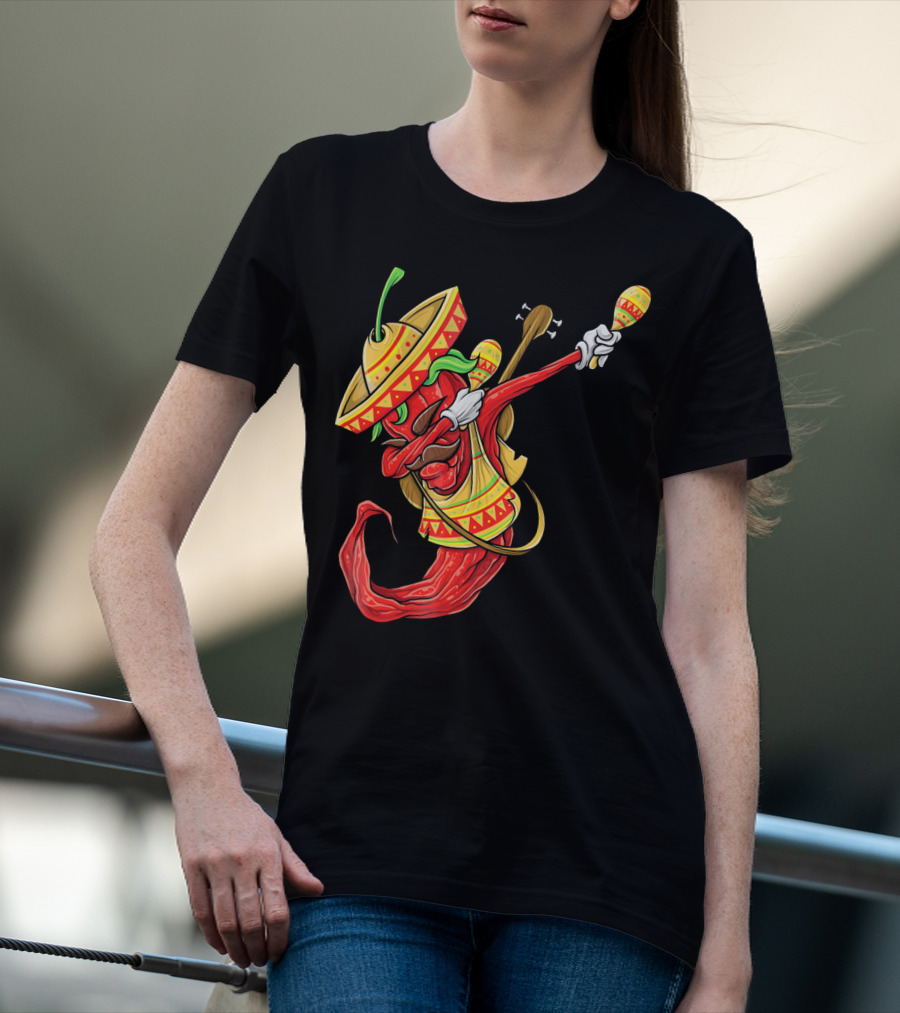Cinco De Mayo Dabbing Chili Pepper With Sombrero And Maracas T-Shirt