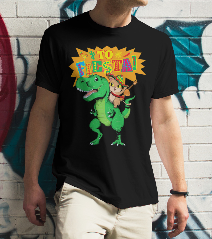 Cinco De Mayo Fiesta Cat Riding Dinosaur T-Shirt