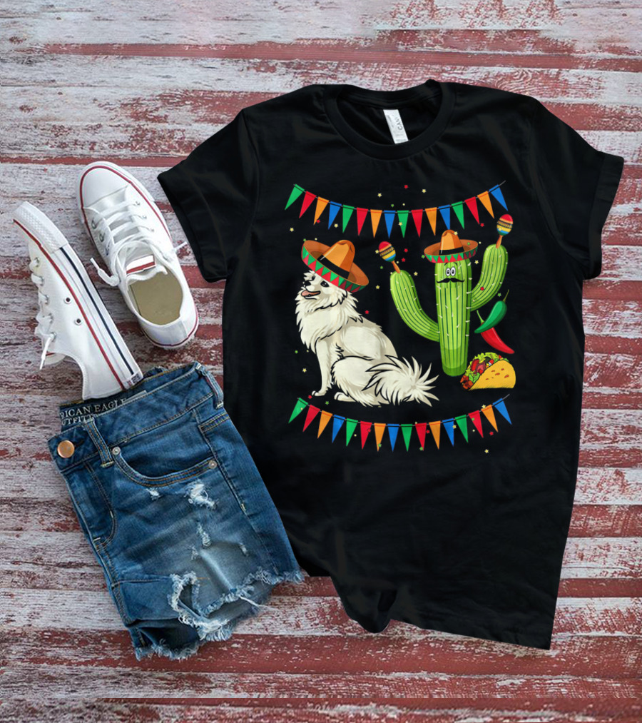 Sombrero American Eskimo Dog Mexico Cactus Fiesta Taco Peppers T-Shirt
