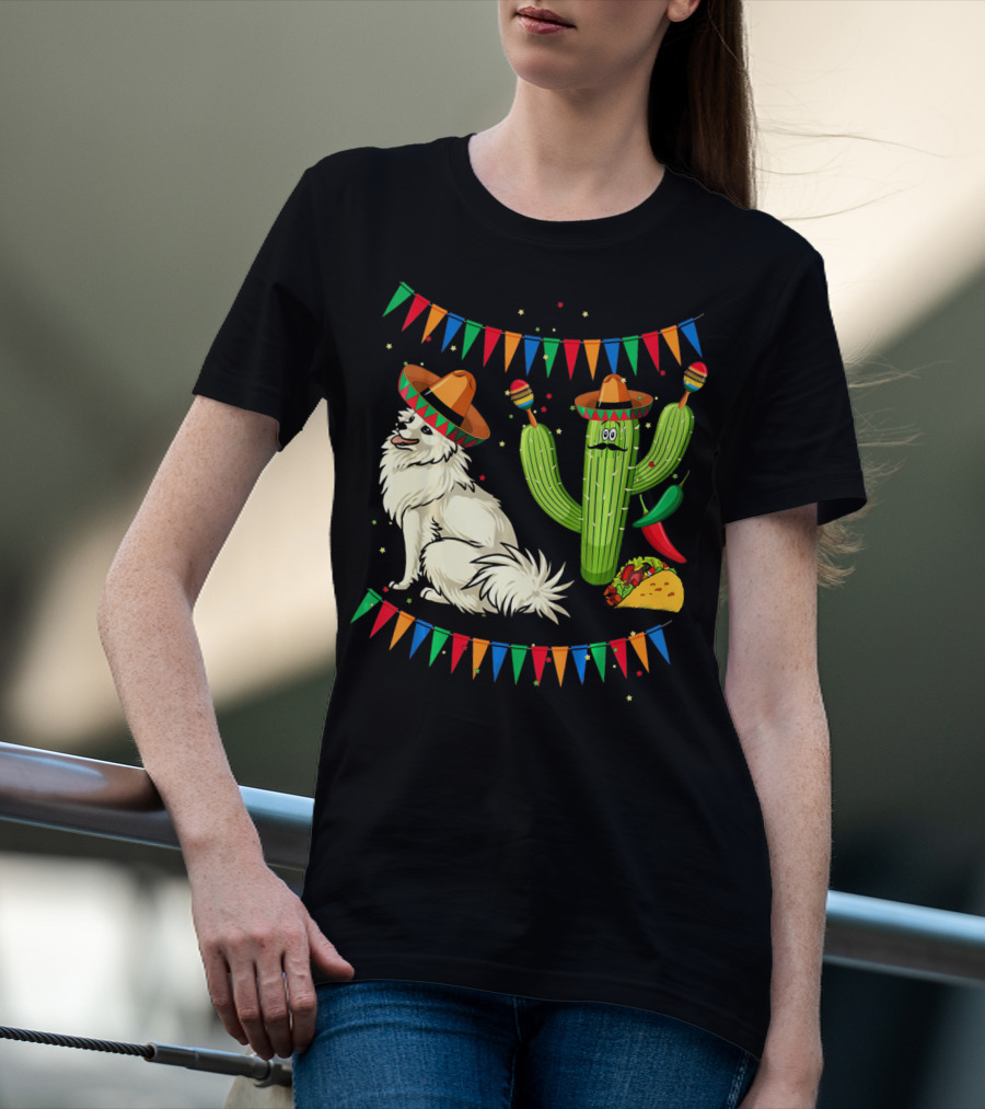 Sombrero American Eskimo Dog Mexico Cactus Fiesta Taco Peppers T-Shirt