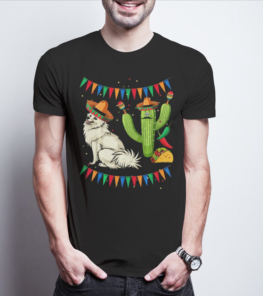 Sombrero American Eskimo Dog Mexico Cactus Fiesta Taco Peppers T-Shirt