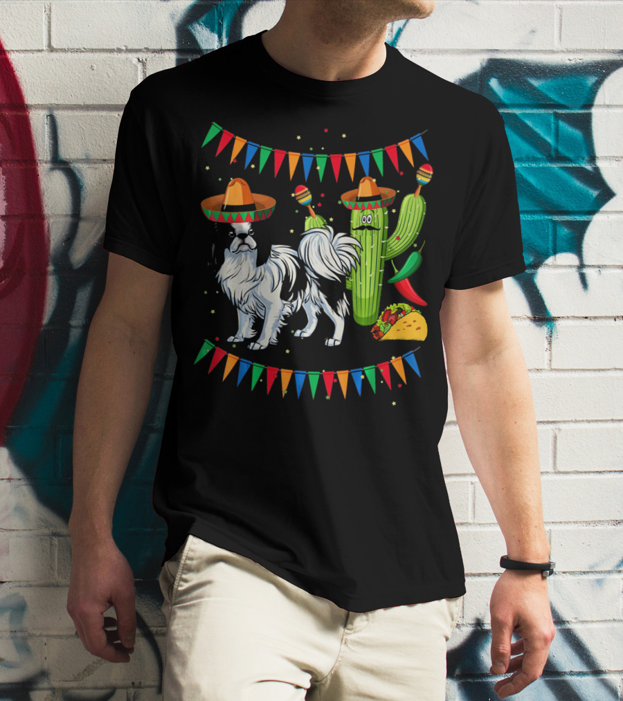 Sombrero Japanese Chin Dog With Cactus And Taco Celebration Mexico Cinco T-Shirt