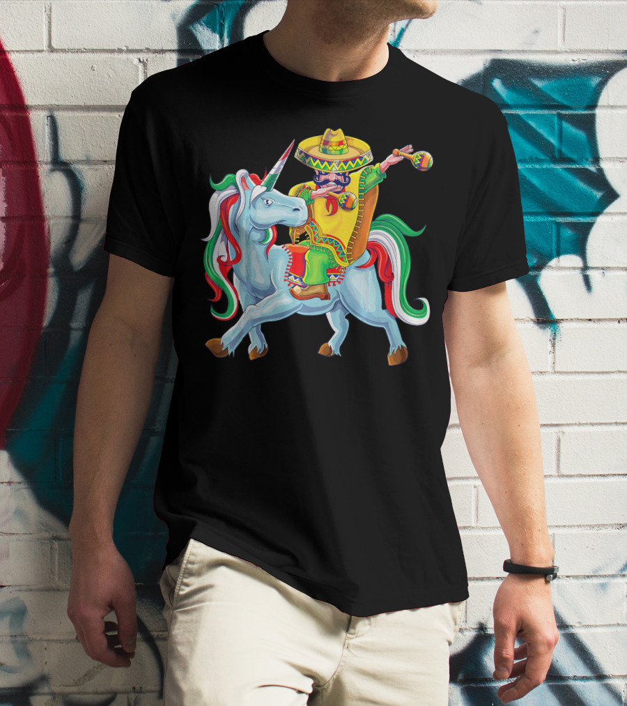 Cinco De Mayo Dabbing Poncho Riding Unicorn T-Shirt