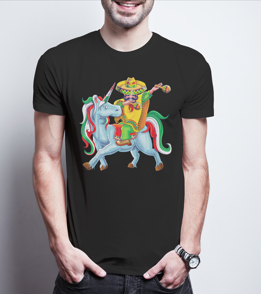 Cinco De Mayo Dabbing Poncho Riding Unicorn T-Shirt