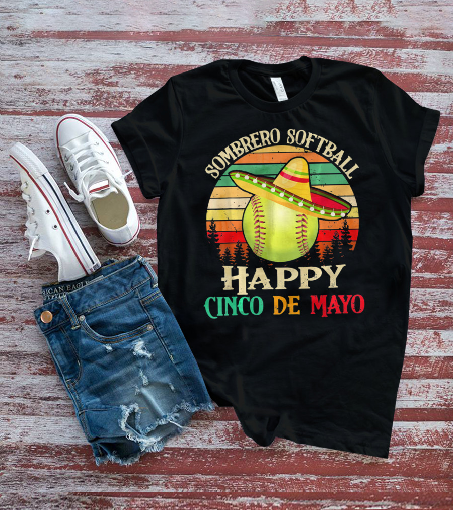 Sombrero Softball Happy Cinco De Mayo T-Shirt