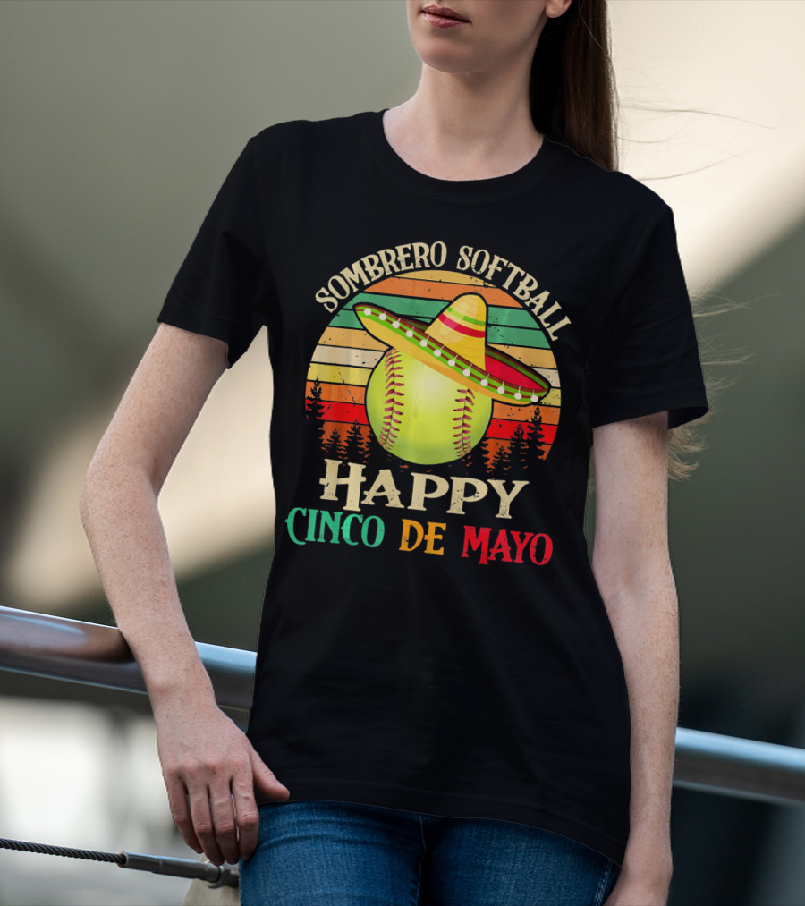 Sombrero Softball Happy Cinco De Mayo T-Shirt