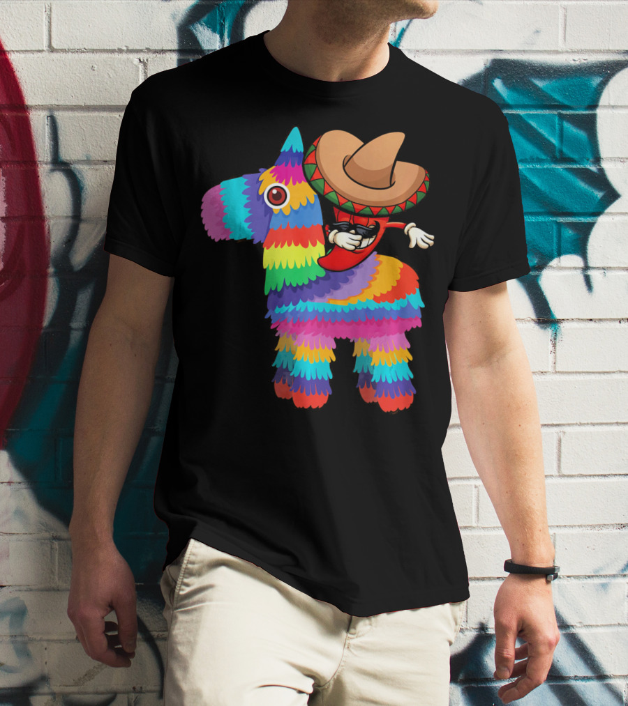 Dabbing Chili Pepper Piñata Cinco Sombrero Fun T-Shirt