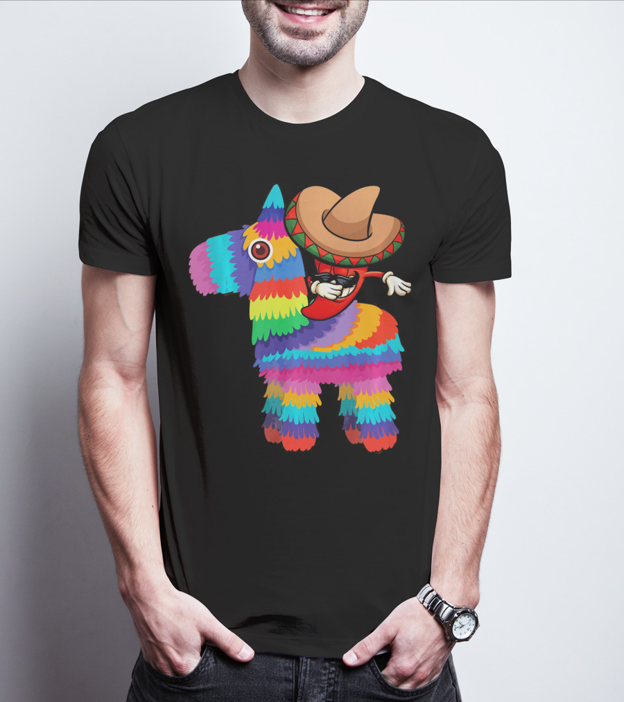 Dabbing Chili Pepper Piñata Cinco Sombrero Fun T-Shirt