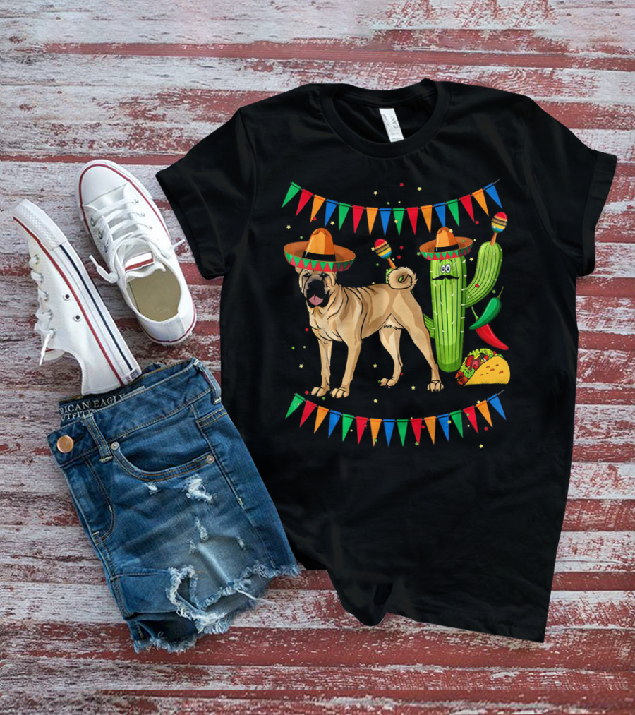 Sombrero Chinese Shar Pei Dog Mexico Cactus Fiesta Taco T-Shirt