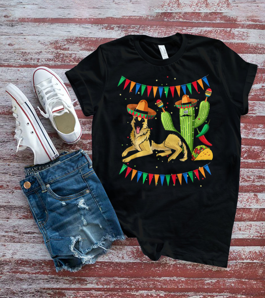 Sombrero German Shepherd Dog Mexico Cactus Sombreros Taco Fiesta Banners T-Shirt