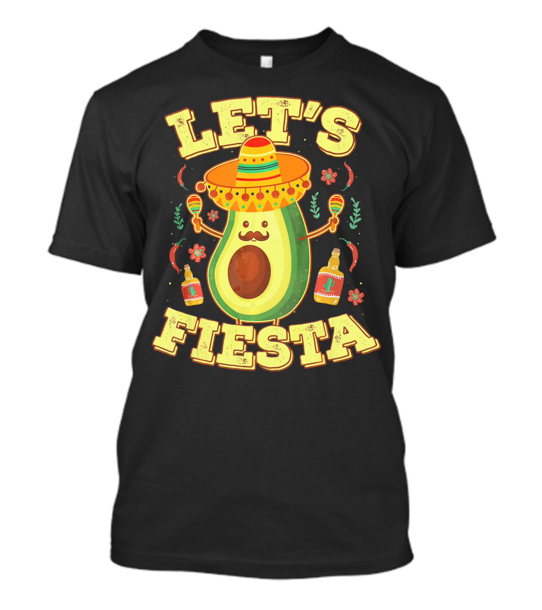 Let's Fiesta Avocado Sombrero Maracas Cinco De Mayo T-Shirt