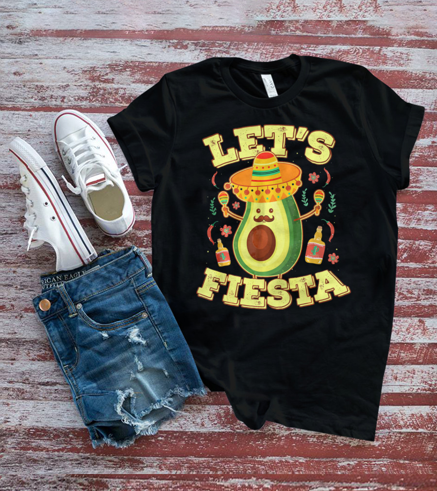 Let's Fiesta Avocado Sombrero Maracas Cinco De Mayo T-Shirt
