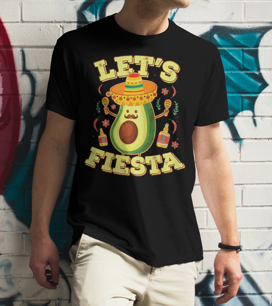 Let's Fiesta Avocado Sombrero Maracas Cinco De Mayo T-Shirt
