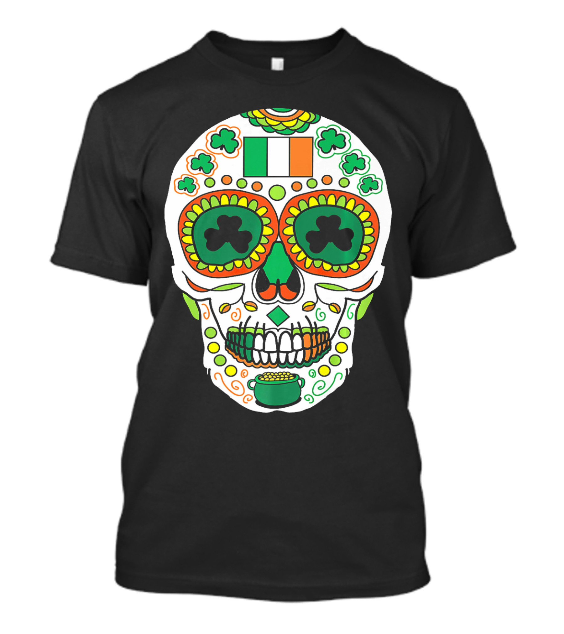 St Paddys Day Irish Flag Shamrock Sugar Skull Cinco De T-Shirt