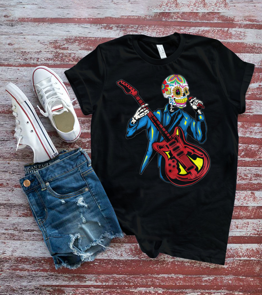 Sugar Skull Playing Guitar Cinco De Mayo T-Shirt